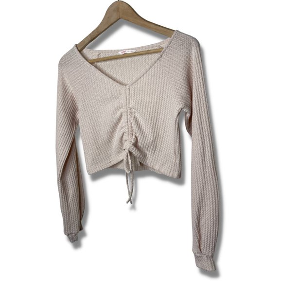 ROWME | Tan Long Sleeve Tie Front Crop Top | Size S - Picture 2 of 8